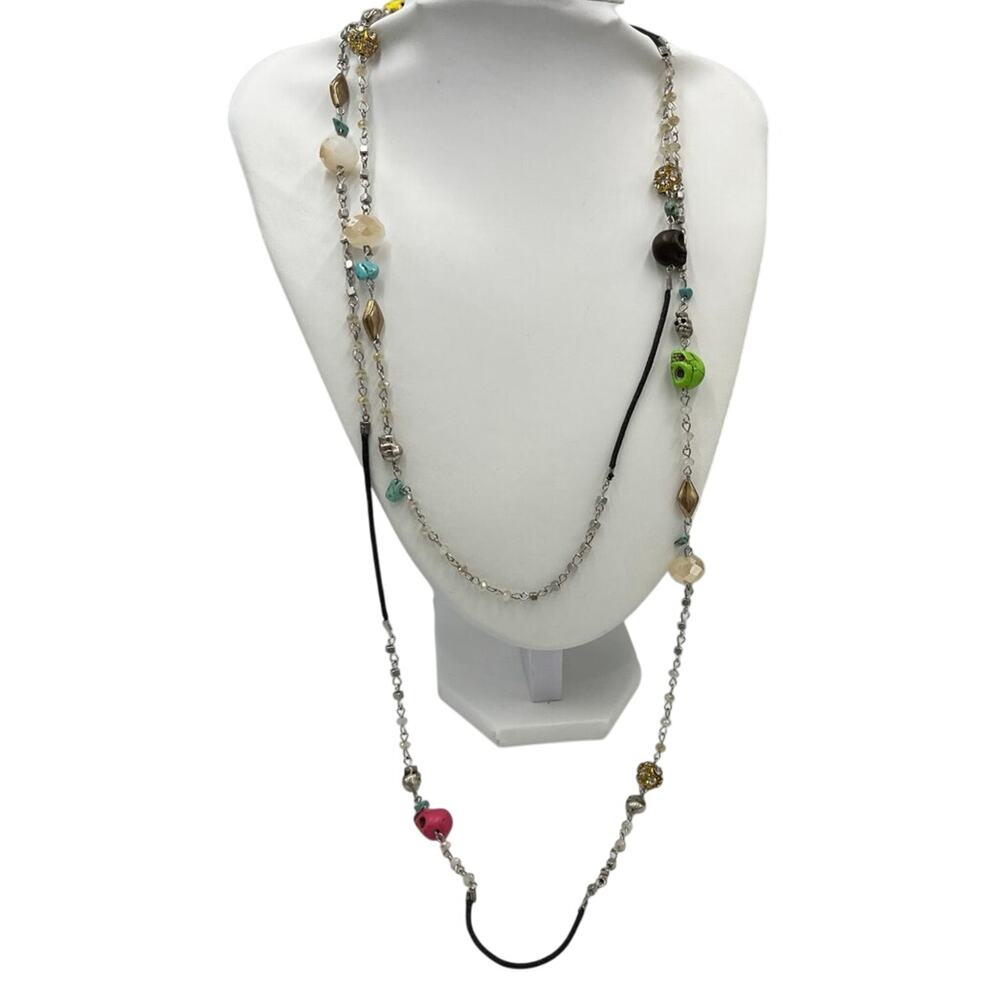 Silver Tone Black Cord
Multicolor Skull Mixed Media Edgy Gothic Necklace